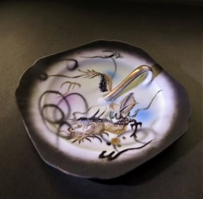 Vintage Hand-Painted Japanese Porcelain Platter, Moriage Dragon