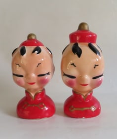 Vintage Chinese Boy Busts, Ceramic Salt & Pepper Shakers Japan, 1950s