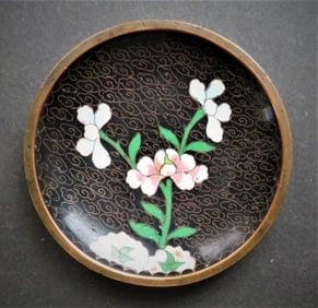 Vintage Small Chinese Cloisonne Enamel Plate, Flowers