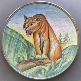 Titian, Puma, Hand-Etched Ceramic Plate Veneto Flair, Italy 1972, Limited Ed.