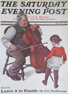 Norman Rockwell, Grandpa’s Little Ballerina, 1923, Litho Repro 1976, Folk Art: "Grandpa's Little Ballerina" by Norman Rockwell, 1923, lithographic reproduction of the Saturday Evening Post cover from the folio; published by Four S Corporation in 1976. Copyright 1976 by Four S Co