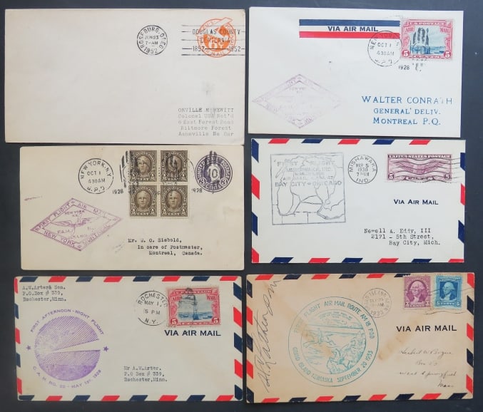 Lot of 24 American Air Mail First Flight Covers 1920s-1960s (1 of 7)