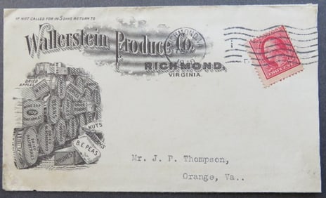 Antique Victorian Advertising Cover, Richmond, Virginia 1910, Wallerstein