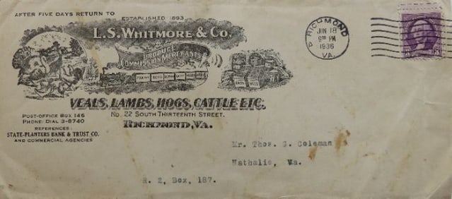 Whitmore, Richmond Virginia Advertising Cover 1936