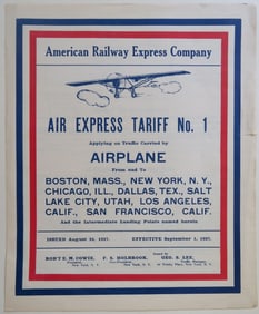 1927 Air Express Tariff No.1, Airplane Routes, American Railway Express Co.