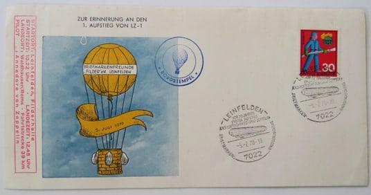 Balloon Cover Commemorating 1st Flight of Airship Zeppelin LZ-1, 1900, July 5, 1970
