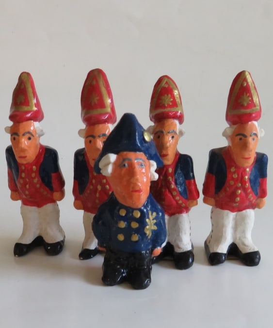Lot 5 German Miniature Ceramic Figurines, Prussian Guards & King Frederick the Great, 1980s (1 of 6)