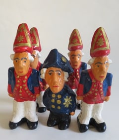 Lot 5 Miniature German Ceramic Figurines, Prussian Guards & King Frederick, 1980s