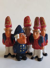 Lot 5 Miniature German Ceramic Figurines, Prussian Guards & King Frederick the Great, 1980s