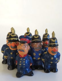 Lot of 7 Miniature German Ceramic Figurines, Prussian Policemen, 1980s