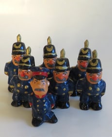 Lot 7 Miniature German Ceramic Figurines, Prussian Policemen, 1980s