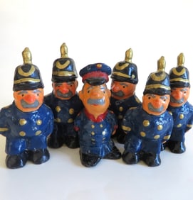 Lot of 6 Miniature German Ceramic Figurines, Prussian Policemen, 1980s