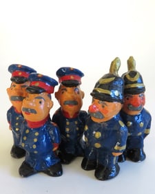 Lot 5 Miniature German Ceramic Figurines, Prussian Policemen, 1980s