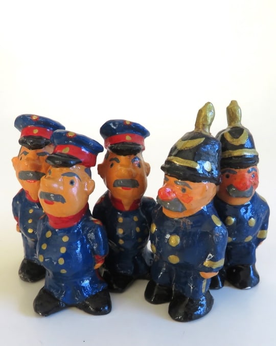 Lot 5 Miniature German Ceramic Figurines, Prussian Policemen, 1980s (1 of 10)