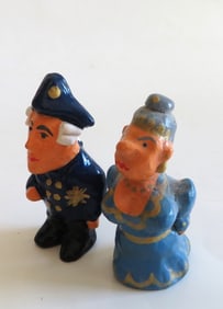 Lot of 2 Miniature German Ceramic Figurines, Prussian King Frederick II & His Lady, 1980s