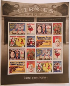 Vintage Circus Posters Forever Stamps, 2014 Sheet of 16, US SCOTT 4898-4905
