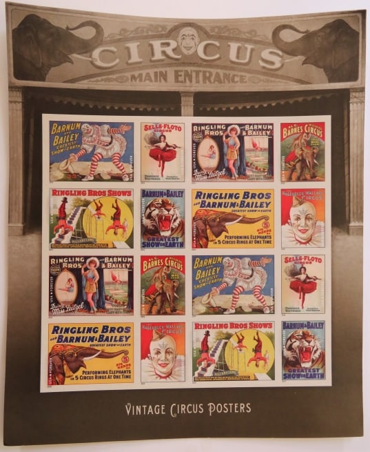 Vintage Circus Posters Forever Stamps, 2014 Sheet of 16, US SCOTT 4898-4905 (1 of 3)