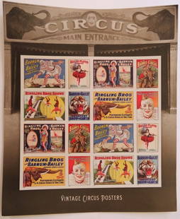 Vintage Circus Posters Forever Stamps, 2014 Sheet of 16, US SCOTT 4898-4905: "Vintage Circus Posters" Forever stamps issued 2014, US Scott# 4898-4905; sheet of 16 First Class Self-Adhesive stamps [2025 cash value $12.48- it will increase) Mint Never Hinged. With a grade of VF/
