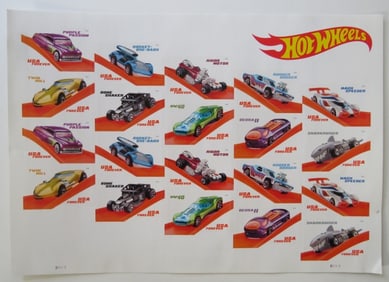Hot Wheels Forever Stamps, 2018 Sheet of 20, US SCOTT 5321-5330