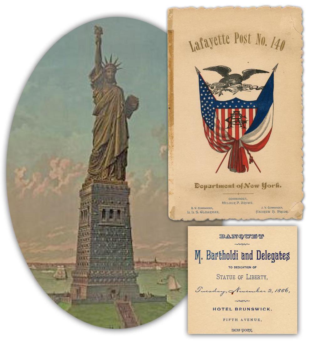 1886 Statue of Liberty Banquet Invitation from Civil: Bartholdi Frederic 1886 Statue of Liberty Banquet Invitation from Civil War Veterans Lafayette Post No. 140, a New York based chapter of the Grand Army of the Republic, hosted a banquet on Nove
