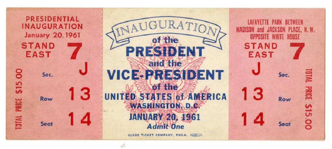 John Kennedy 1961 Presidential Inauguration Ticket,: Kennedy John John Kennedy 1961 Presidential Inauguration Ticket, "ask not what your country can do for you - ask what you can do for your country" John F. Kennedy Presidential Inauguratio