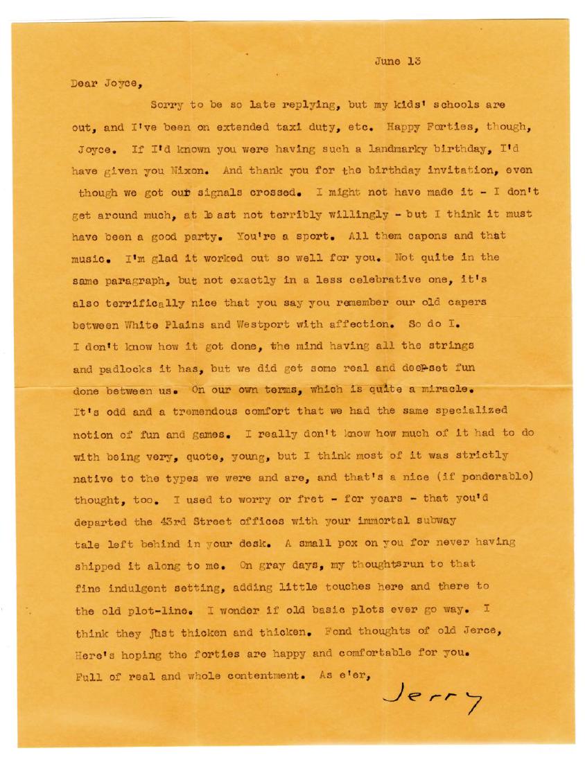 J.D. Salinger TLS Regarding "our old capers between (1 of 3)