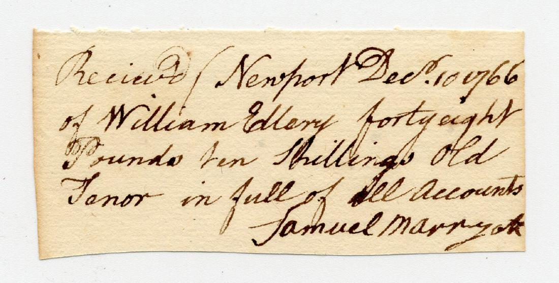 William Ellery, RI Declaration Signer, Signed Colonial (1 of 2)