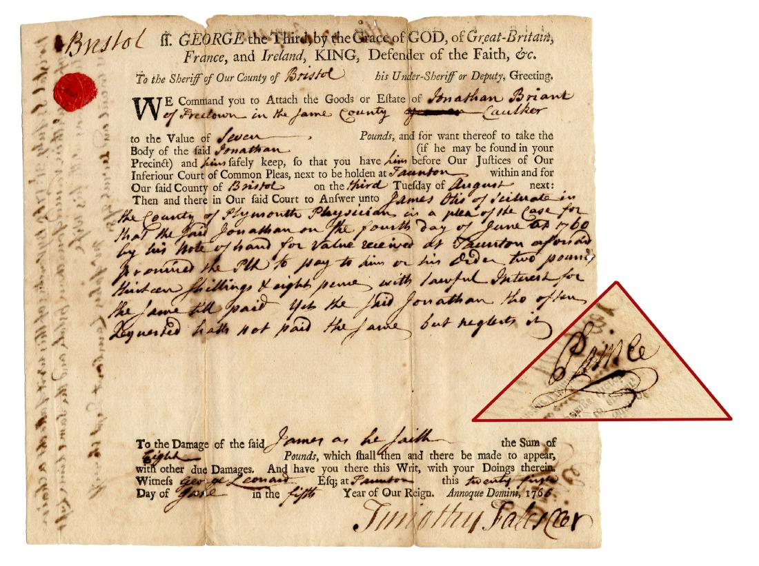 Robert Treat Paine, MA Declaration Signer, 1765 Signed (1 of 4)