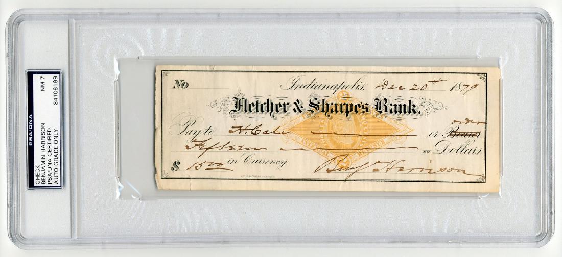 Benjamin Harrison Signed Check, PSA/DNA Slabbed and (1 of 3)