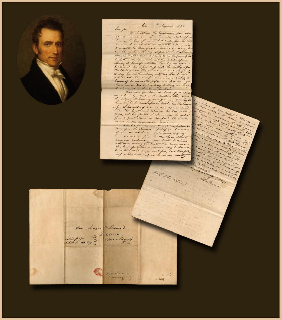 Supreme Court Justice John McLean Purchases a Slave,: McLean John Supreme Court Justice John McLean purchases a slave, whom he would soon free Autograph Endorsement by John McLean, "J. Reeve / 16 Aug 1836" on the integral address leaf of an Auto