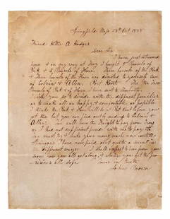 Abolitionist John Brown sends provisions to Black: Brown, John (1800-1859) John Brown forwards supplies to support two important free black communities, New York and New Jersey Superb-content Autograph Letter Signed, "John Brown," 1 page, 7.75" x