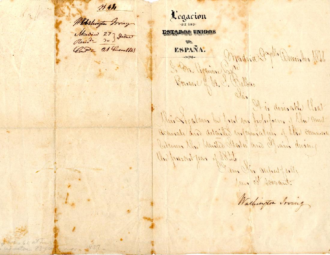 Washington Irving, U.S. Minister to Spain, ALS (1 of 2)