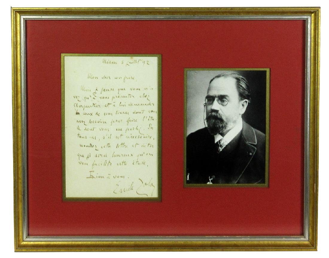 Emile Zola ALS: "ask him for those books of mine you: Zola Emile Emile Zola ALS: "ask him for those books of mine you need in order to complete the study of which you talked about" 1p ALS in French inscribed and signed by French writer Emile Zola 