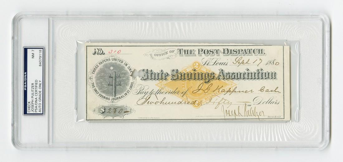 Joseph Pulitzer Boldly Signed & Dated Check in Mint (1 of 3)