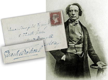 Charles Dickens Signed Envelope, August 1849: Dickens Charles Charles Dickens Signed Envelope, August 1849 Signed autographed mailing envelope, 4" x 2.5", signed by Dickens along the bottom left corner in full signature: "Charles Dick