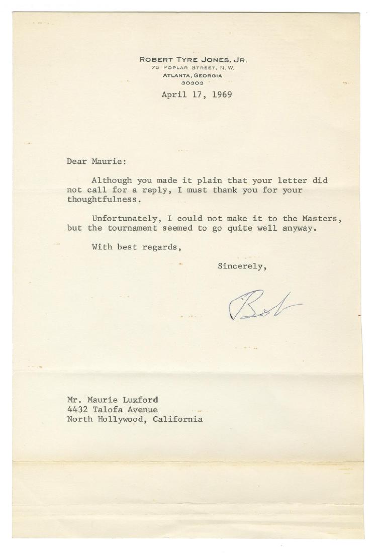 Bobby Jones, American Golfing Great, Signed Letter (1 of 2)