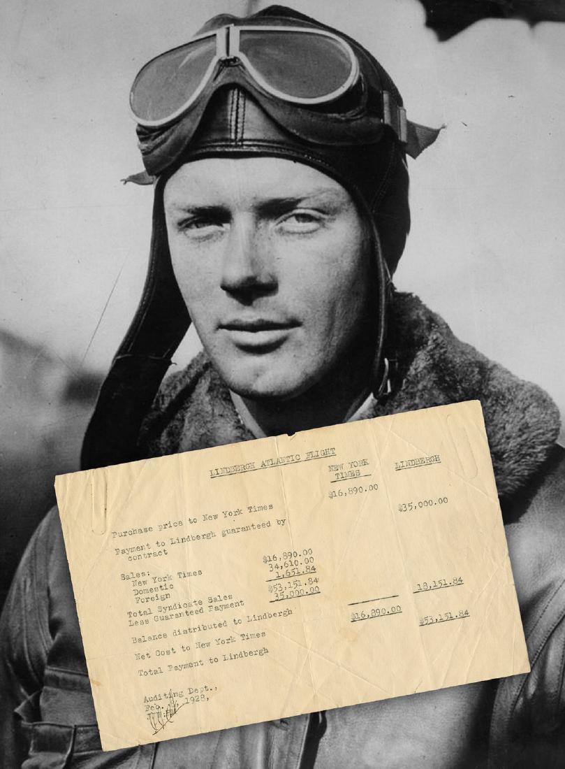 Charles Lindbergh "New York Times" Invoice for Story (1 of 2)