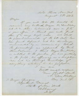 Abner Doubleday War Dated ALS with Great Content: Doubleday Abner Abner Doubleday War Dated ALS With Great Content After The Battle of Gettysburg, Seeks Important Position for His Brother Ulysses Doubleday. Single page au