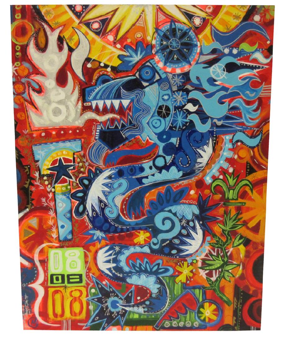 Mark T. Smith 2008 Beijing Olympics Original Poster: Description: Olympics Mark T. Smith 2008 Beijing Olympics Original Poster Design Mark T. Smith (born 1968), "Dragon," acrylic on canvas with mixed media. From Smith's Olympic Poster Art Series for the