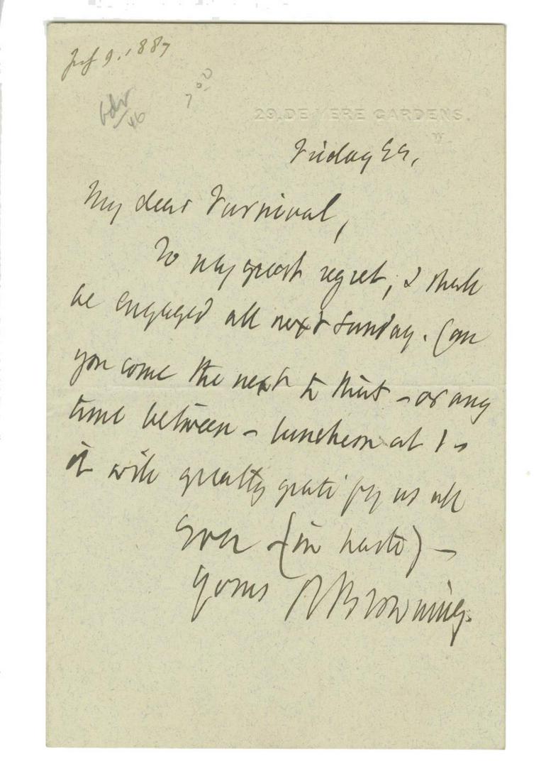 Robert Browning autograph letter signed (1 of 2)