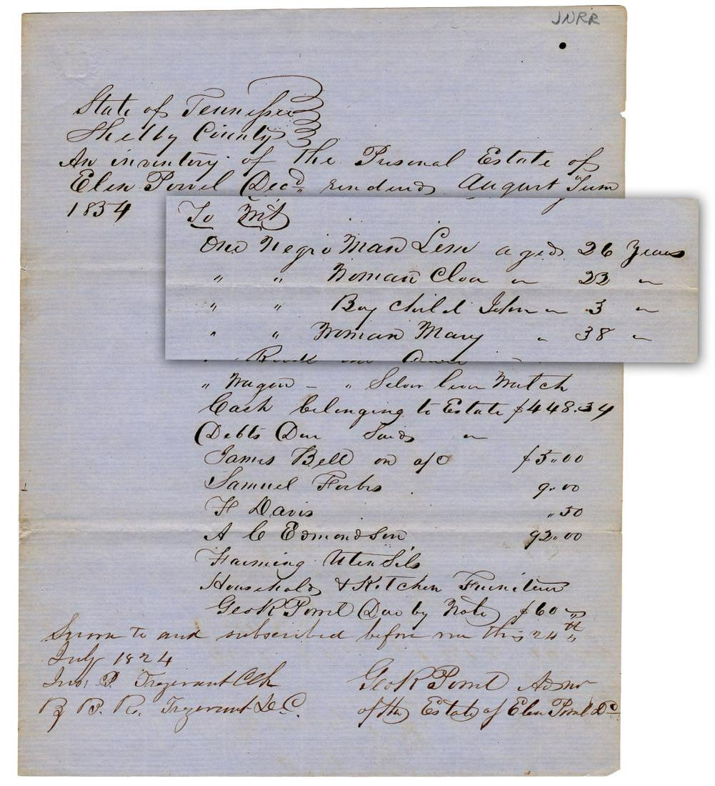Slavery in Antebellum TE: "One Negro Man Lem aged 26 (1 of 4)