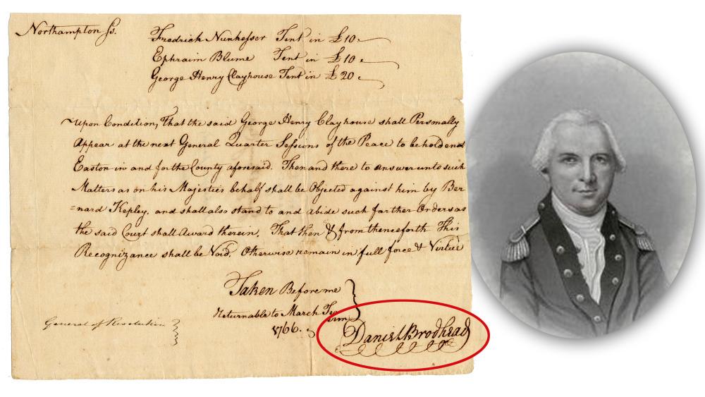Future Rev. War Gen. Daniel Brodhead Militia DS:: Revolutionary War Future Rev. War Gen. Daniel Brodhead Militia DS: "Matters as on his Majesties behalf" 1p DS signed by future Revolutionary War General Daniel Brodhead (1736-1809) as "Daniel Brodhead