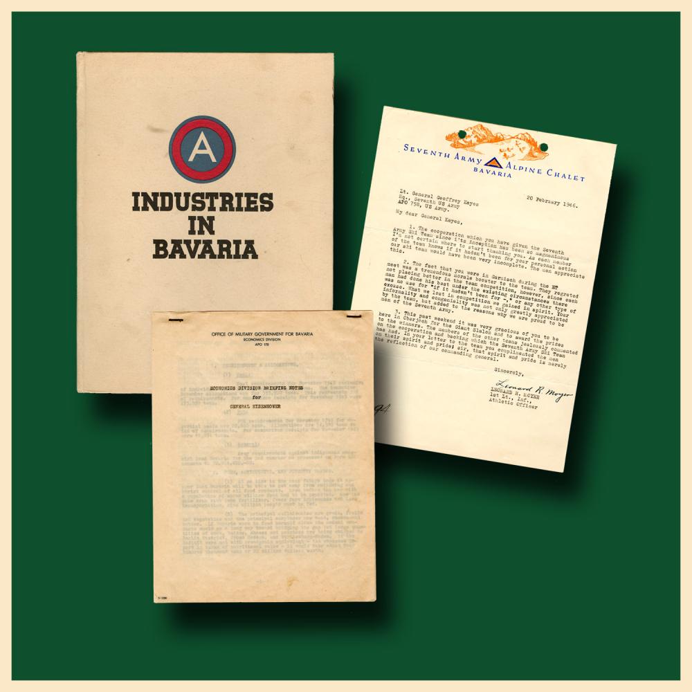 Gen. Dwight D. Eisenhower postwar Briefing Notes: World War II (1) “Economics Division Briefing Notes / for / General Eisenhower,” retained carbon, 8 pages, 8” x 10.5”, separate lightweight sheets. Not signed. Title page and first page are on