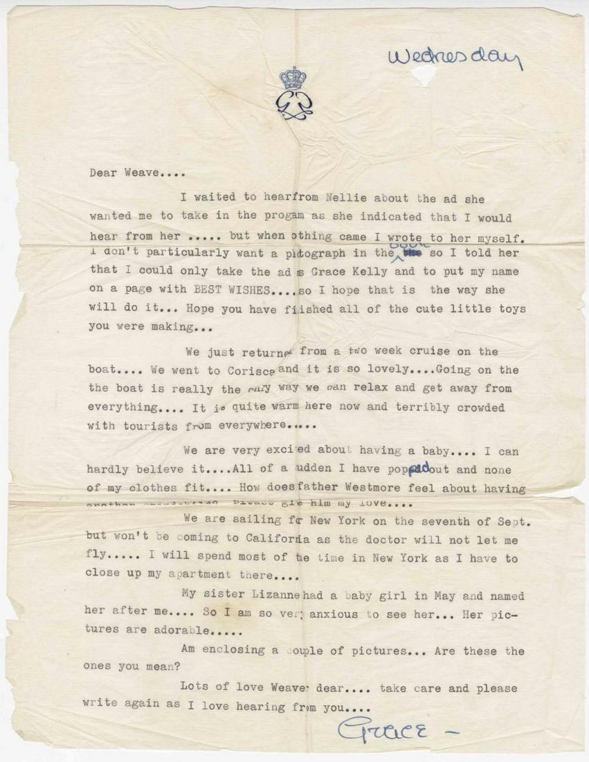 Grace Kelly Writes About Her First Pregnancy (1 of 2)