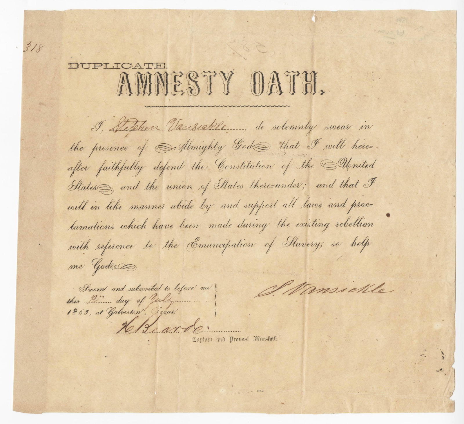 "Emancipation of Slavery" Rare Civil War Amnesty Oath (1 of 1)