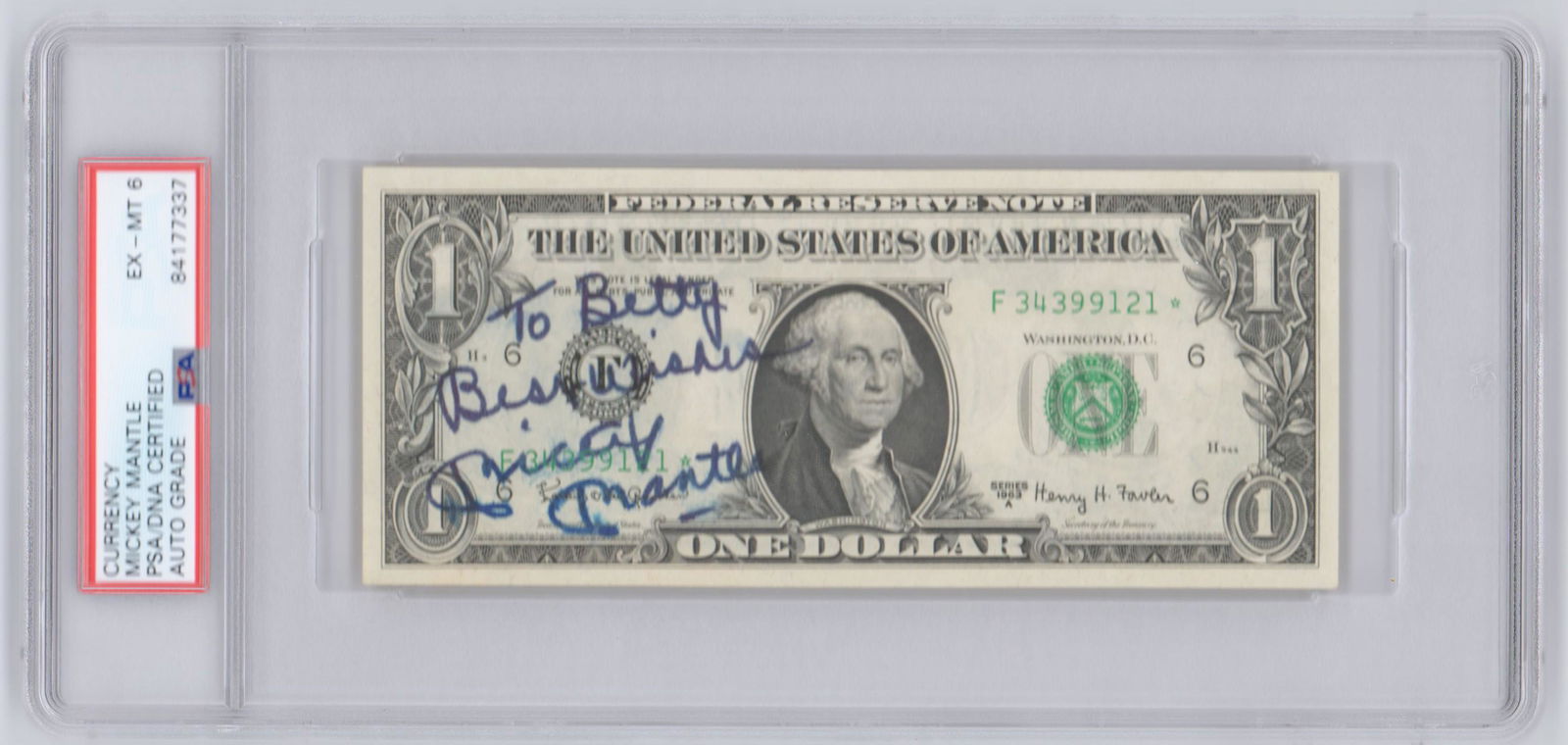Mickey Mantle Signed, Inscribed and PSA Encapsulated (1 of 2)