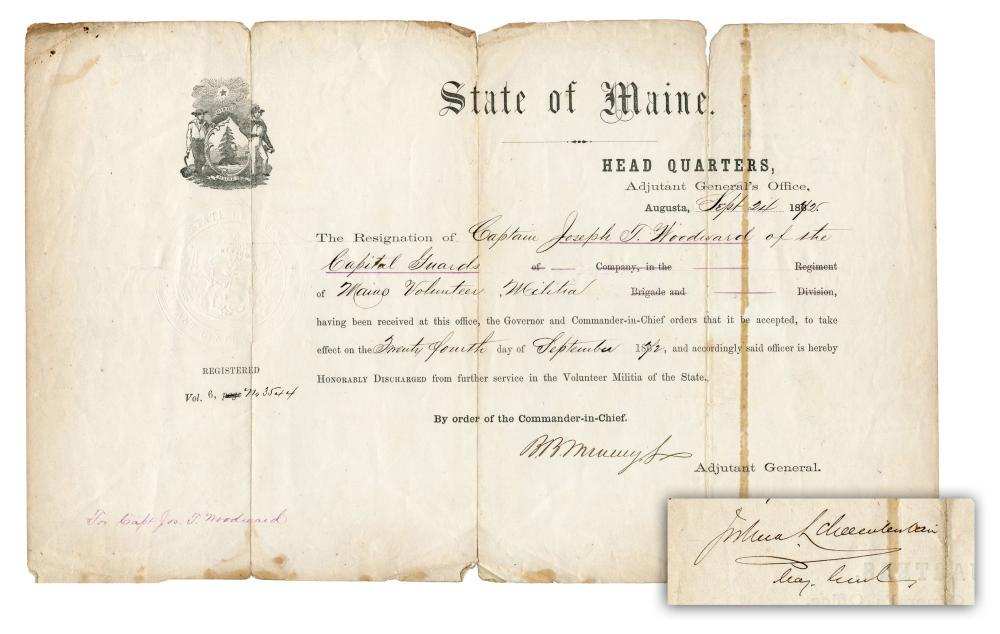 Joshua Chamberlain Doc Signed with Rank Re: Fellow (1 of 4)