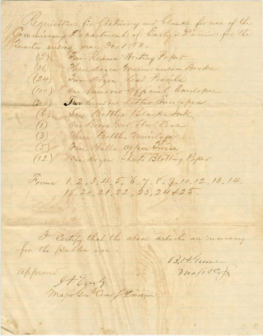 Confederate Gen. Early War Date DS (1 of 3)