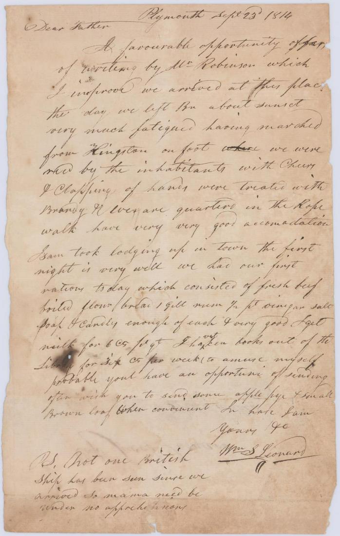 War of 1812 Soldier Reassures Parents from Plymouth (1 of 2)