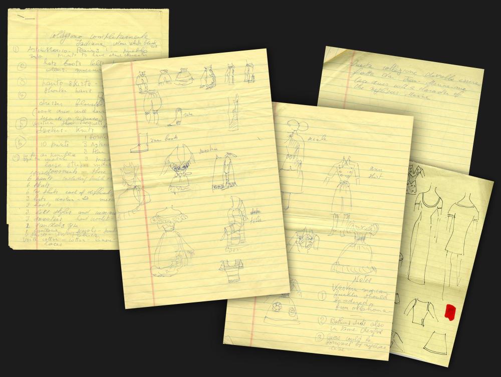 Oleg Cassini, Jackie Kennedy's Favorite Fashion: Oleg Cassini, Jackie Kennedy's Favorite Fashion Designer, Handwritten Notes & Sketches for the "Completely Indian Collection" 5pp of notes and fashion sketches in the hand of Oleg Cassini (1913-2006),